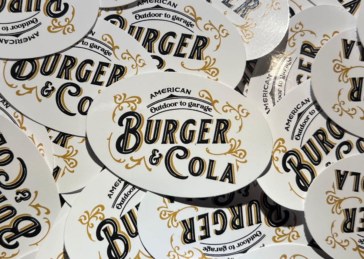 BURGER&COLA B&C Sticker set（ステッカーセット）オーバル型ステッカー（白地）を並べたイメージ