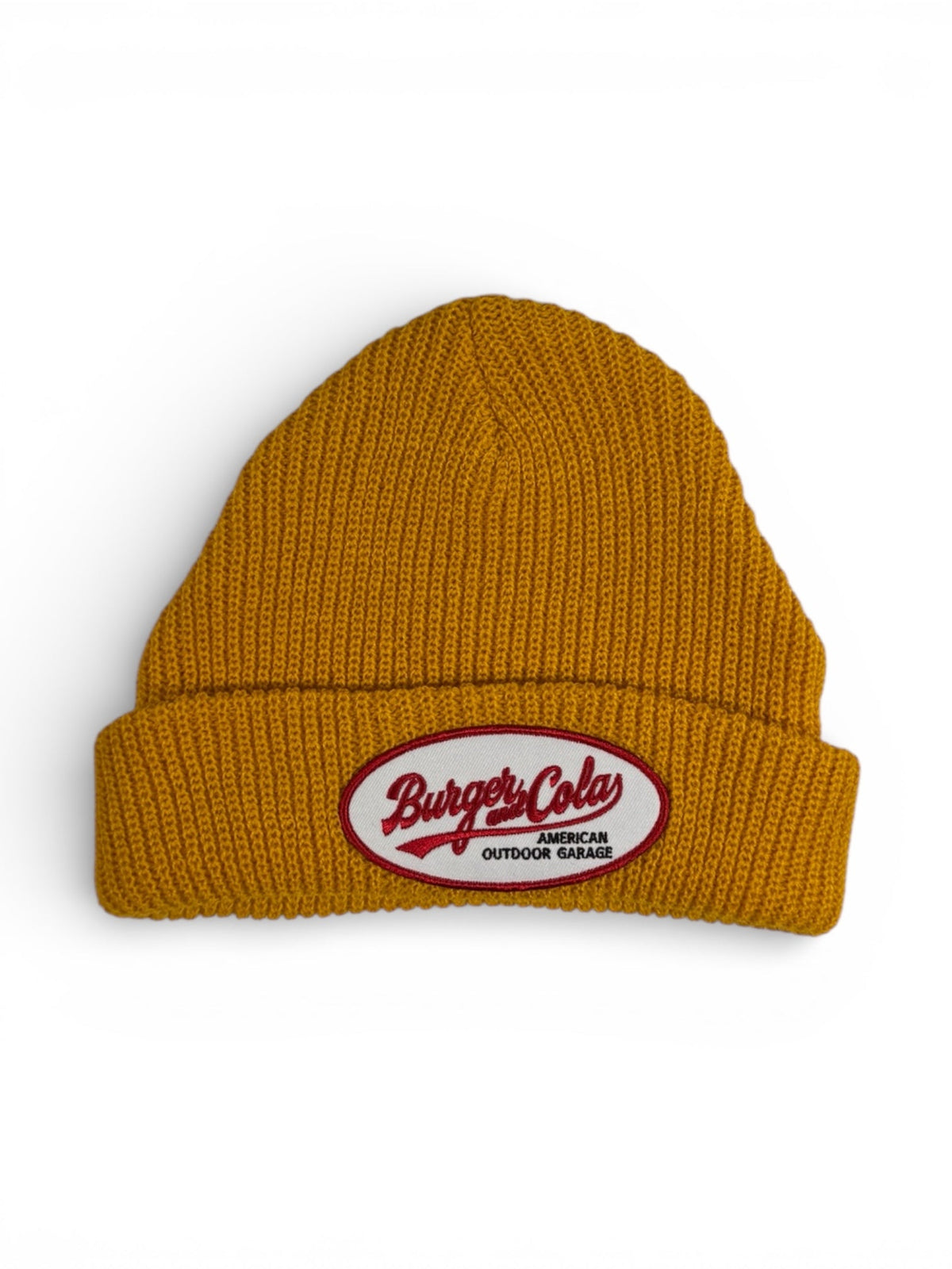 BURGER&COLA B&C OVAL Patch Beanie（ビーニー）マスタード色の商品写真、平置き